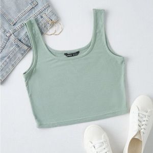 SHEIN EZwear Rib-Knit Crop Tank Top in Mint Green